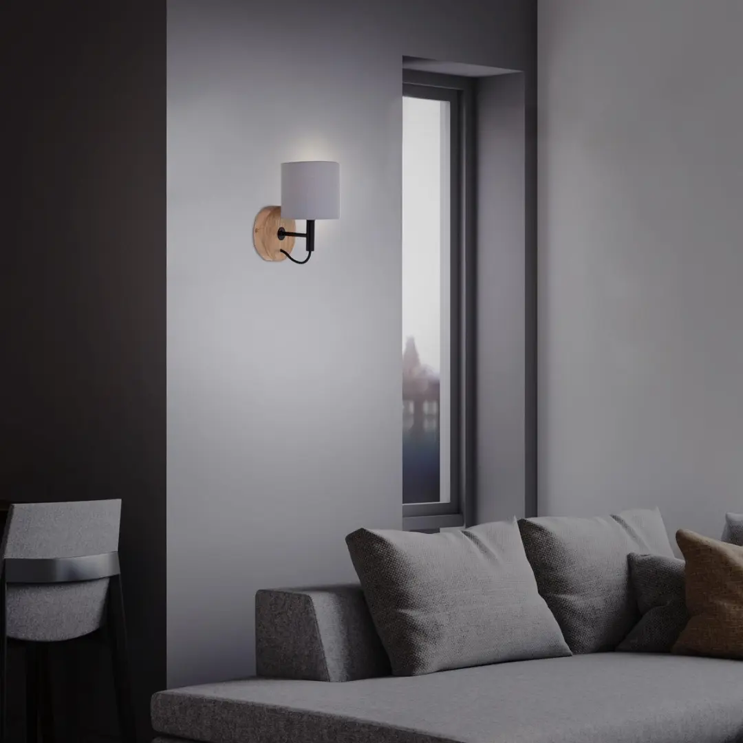 Briloner Wood & Style Wandlamp E14 - Metaal/Hout - 12,5cm - Zwart/Hout/Grijs