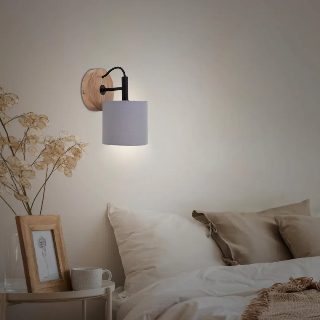 Briloner Wood & Style Wandlamp E14 - Metaal/Hout - 12,5cm - Zwart/Hout/Grijs