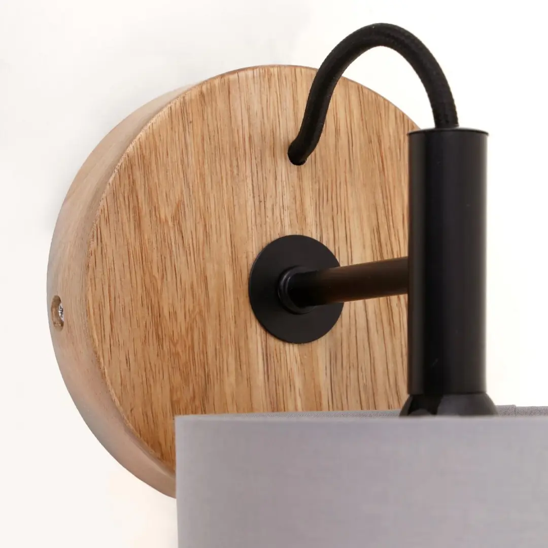 Briloner Wood & Style Wandlamp E14 - Metaal/Hout - 12,5cm - Zwart/Hout/Grijs