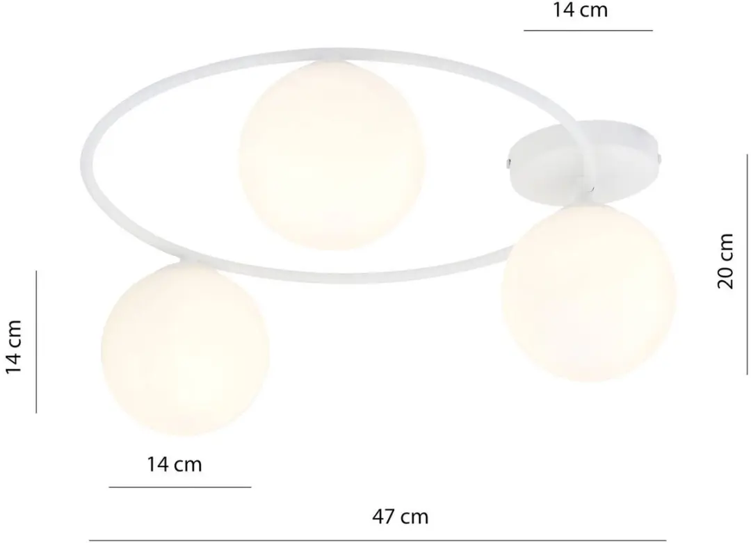 Euluna Plafondlamp 3-Lichts - Ø47cm - Staal/Glas - Wit/Opaal