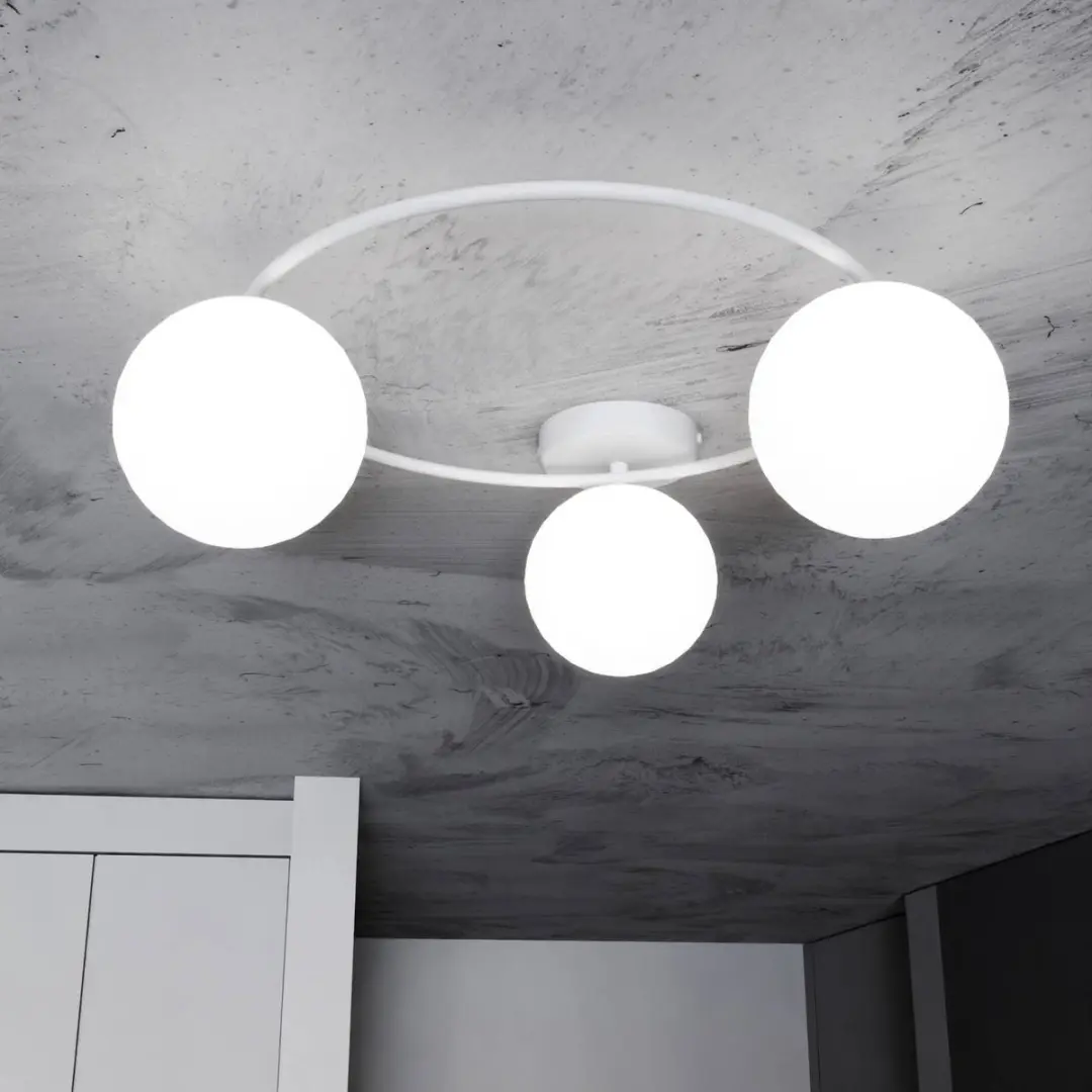 Euluna Plafondlamp 3-Lichts - Ø47cm - Staal/Glas - Wit/Opaal