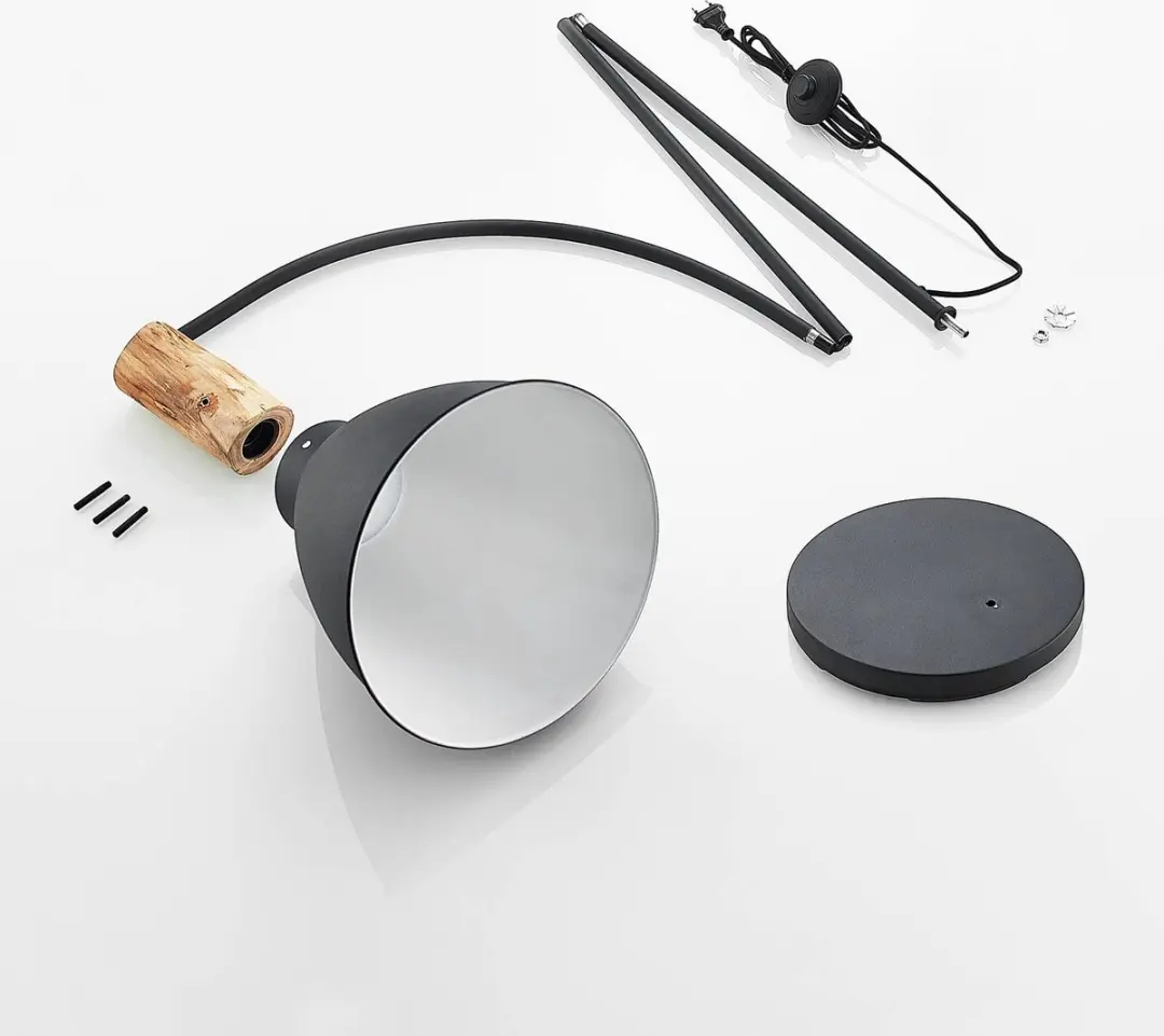 Lindby Vloerlamp IJzer Eucalyptushout 154cm - E27 - Zwart/Licht Hout
