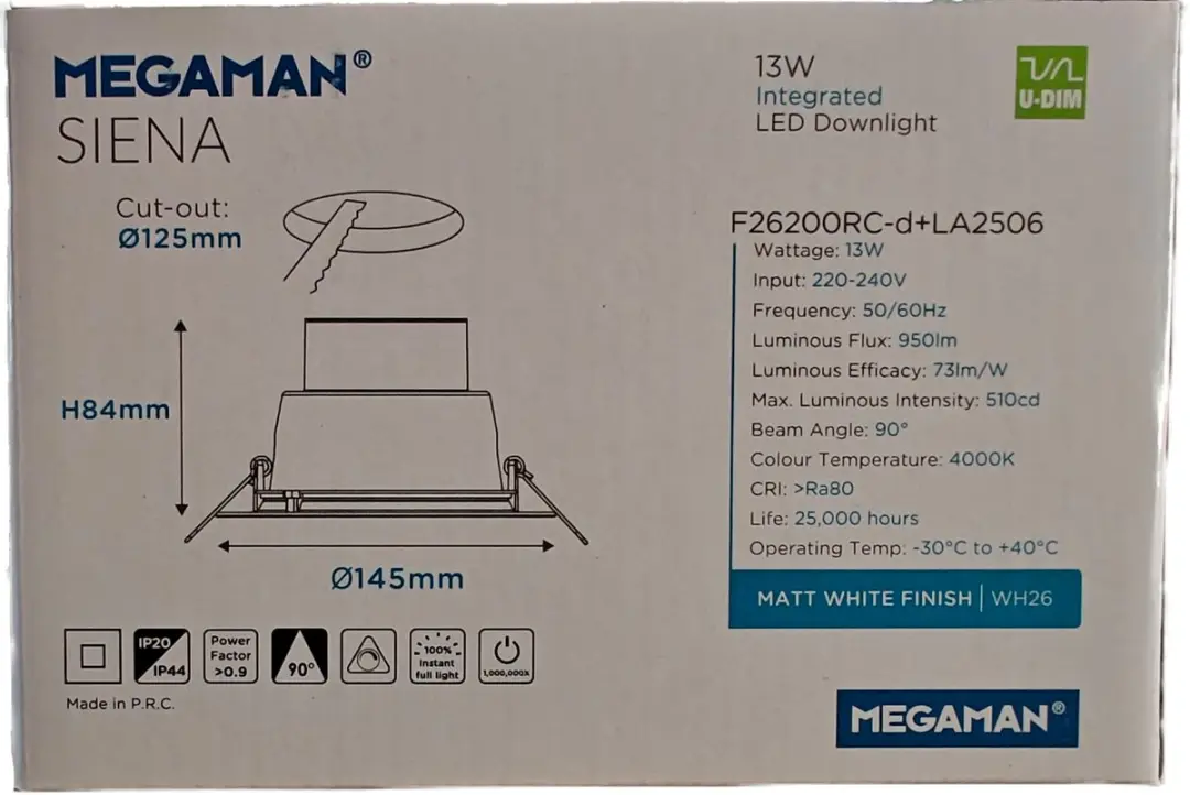 MEGAMAN Siena Inbouwspot 13W 950lm 4000K - Mat wit - afbeelding 6 van 6
