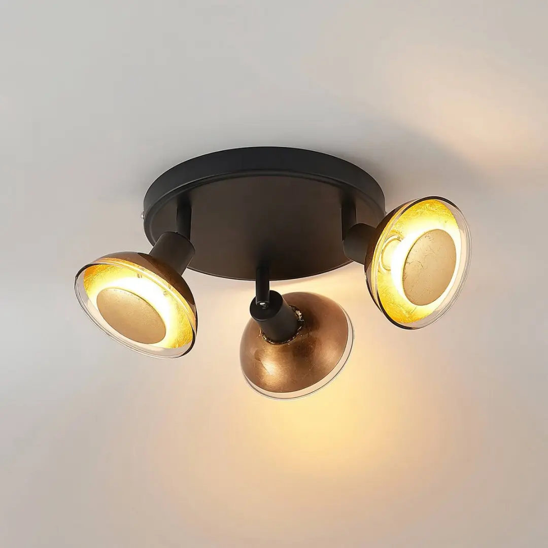 Lindby Buitenspot 3-lichts GU10 - 22cm - Matzwart/Bladgoud