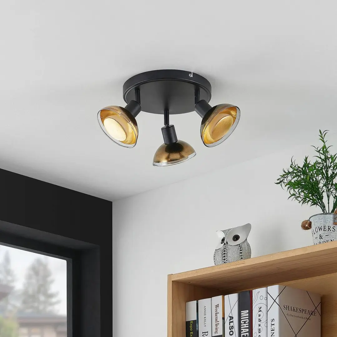 Lindby Buitenspot 3-lichts GU10 - 22cm - Matzwart/Bladgoud