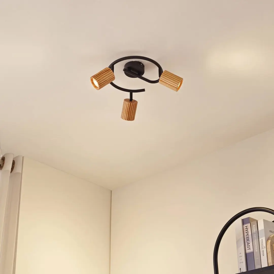 Lindby Buitenspot 3-lichts Houtkleur/Zwart - 31cm