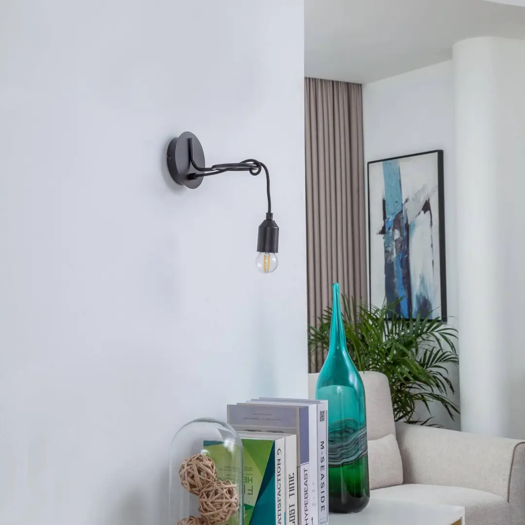 Lindby Wandlamp IJzer E27 - 1 Lichtpunt - 10 cm - Zwart