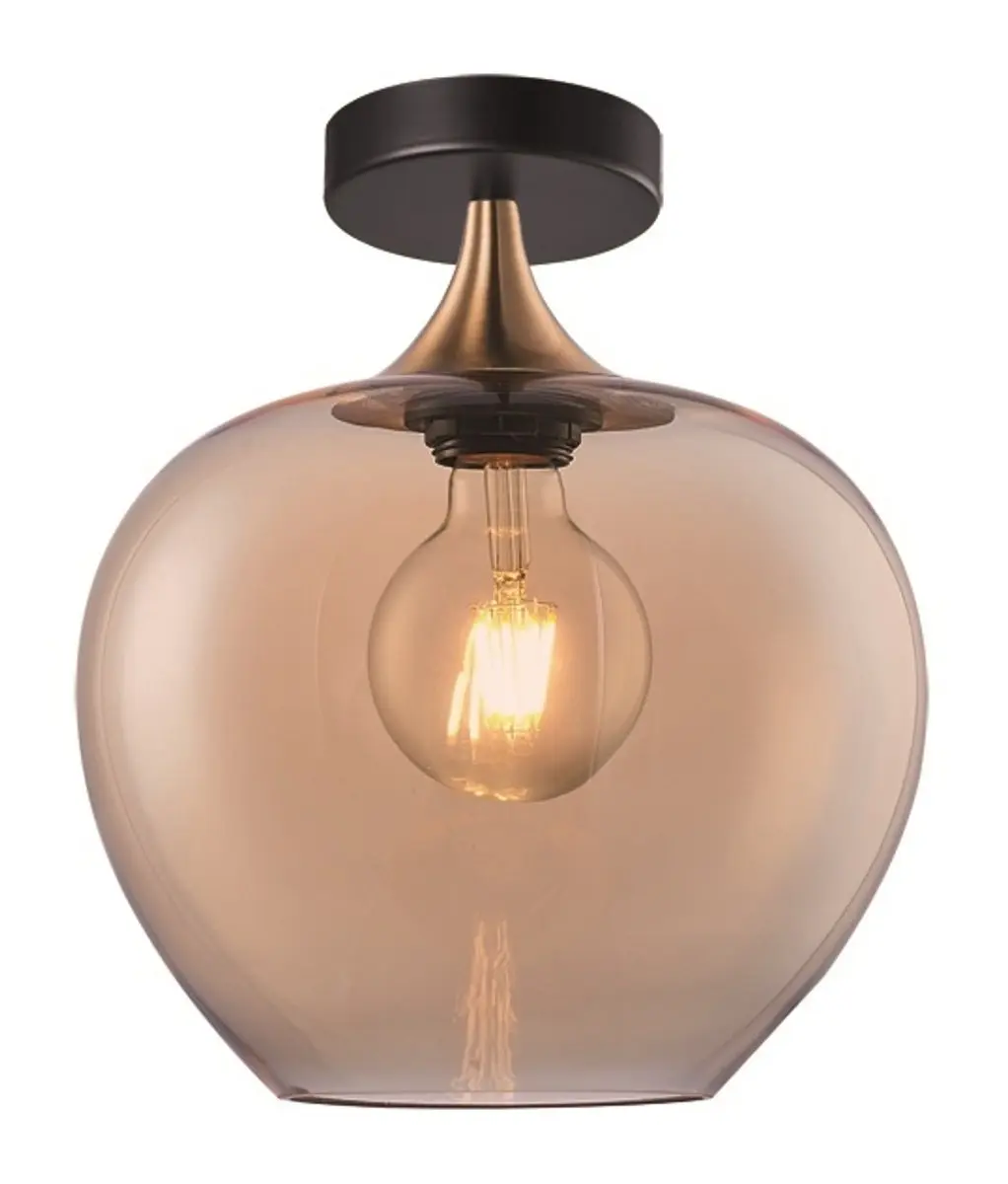Freelight Fresu Plafondlamp E27 - Ø24cm - Amber/Goud/Zwart Glas