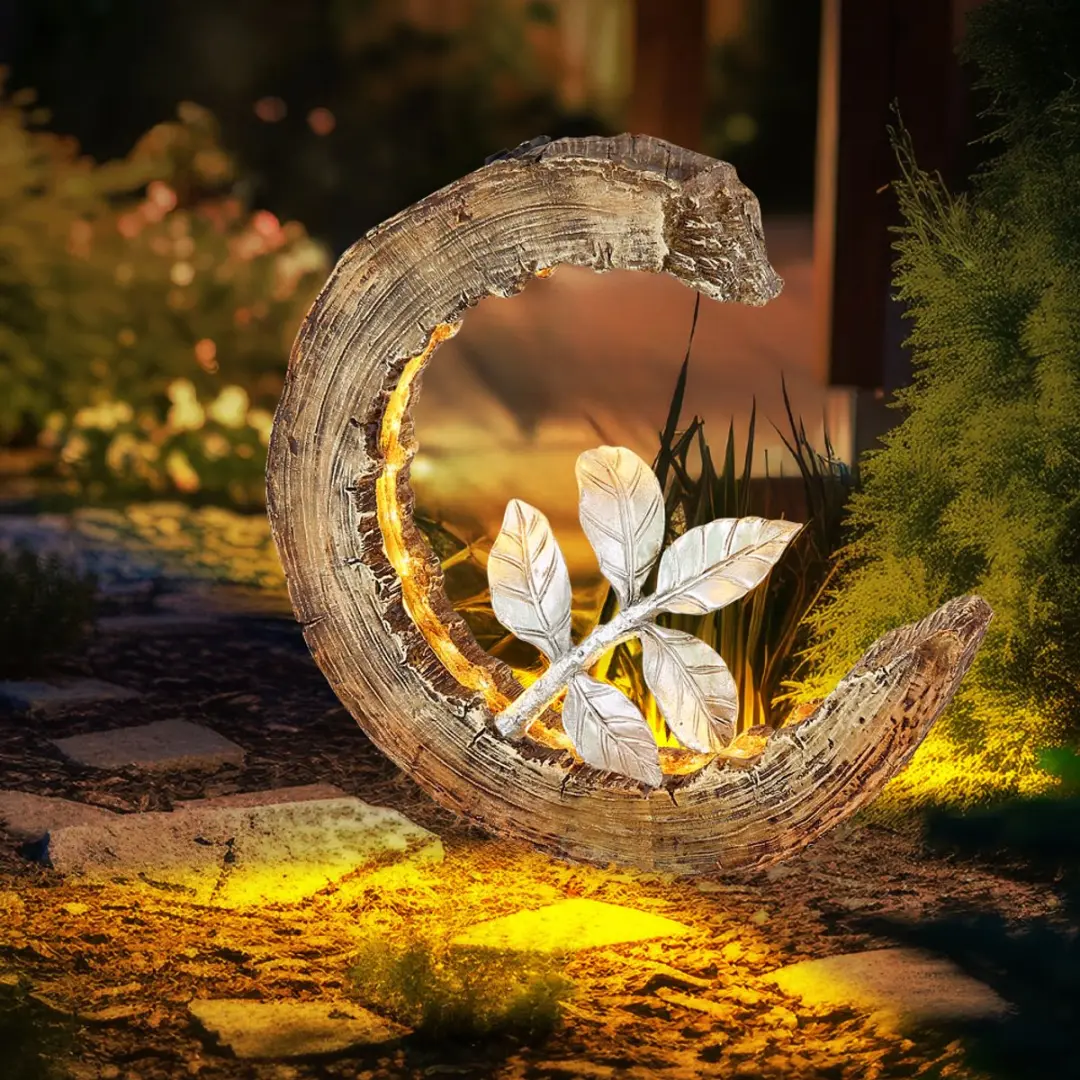 Globo Solarlamp Maan Houtlook 24x52cm - Warm Wit 3000K - afbeelding 6 van 6