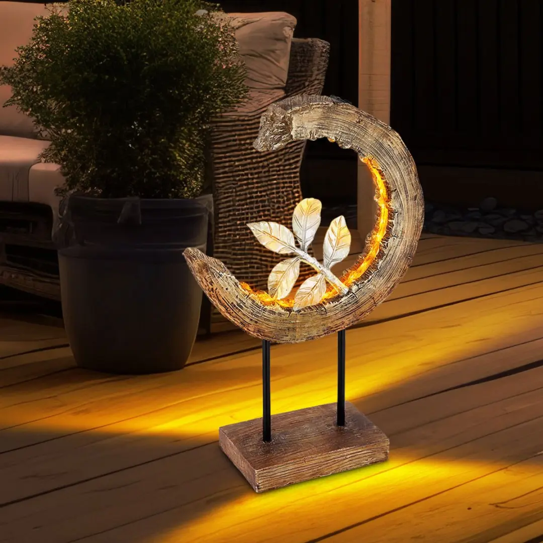 Globo Solarlamp Maan Houtlook 24x52cm - Warm Wit 3000K