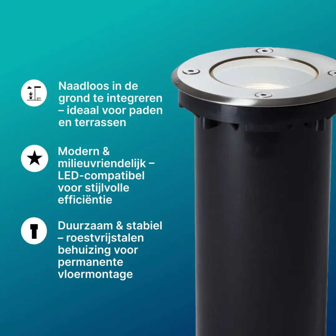 Brilliant Itch Grondspot Buiten 1xGU10 20W - 11cm RVS - Chroom