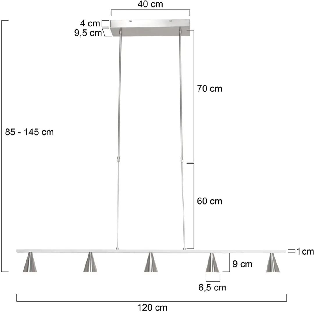 Steinhauer Vortex 3066ST Hanglamp - 5 Lichts - 85-145cm - Zilver - afbeelding 6 van 6