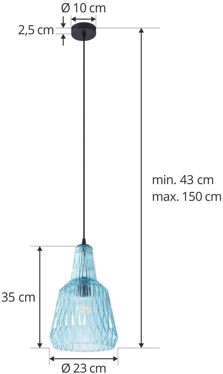 Lindby Hanglamp Glas Metaal 35cm E27 - Lichtblauw