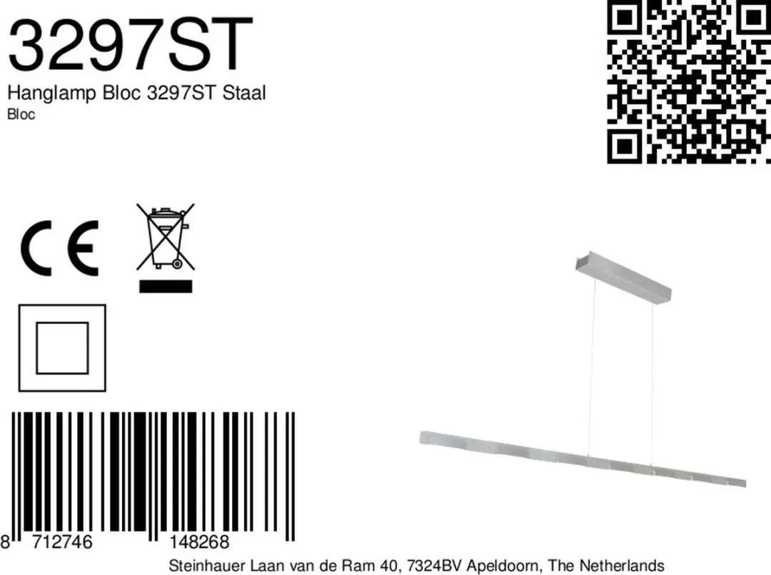 Steinhauer Bloc 3297ST Hanglamp - 11 Lichtpunten - 2700K - Zilver - afbeelding 6 van 6