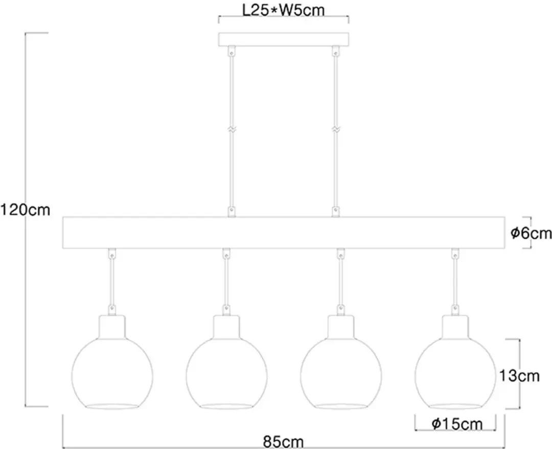 Globo Hanglamp Retro Hout 4x E27 - 85x15x120cm - Grijs