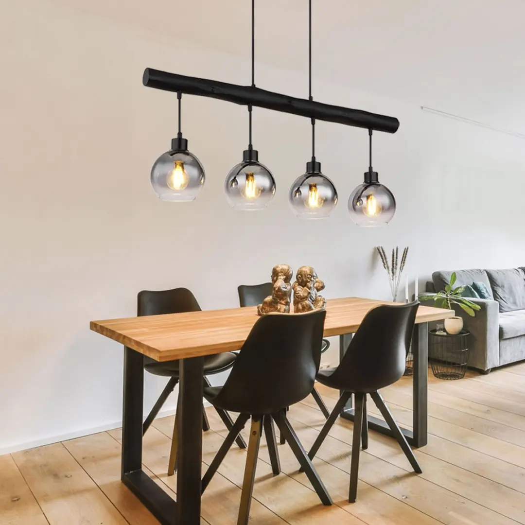 Globo Hanglamp Retro Hout 4x E27 - 85x15x120cm - Grijs