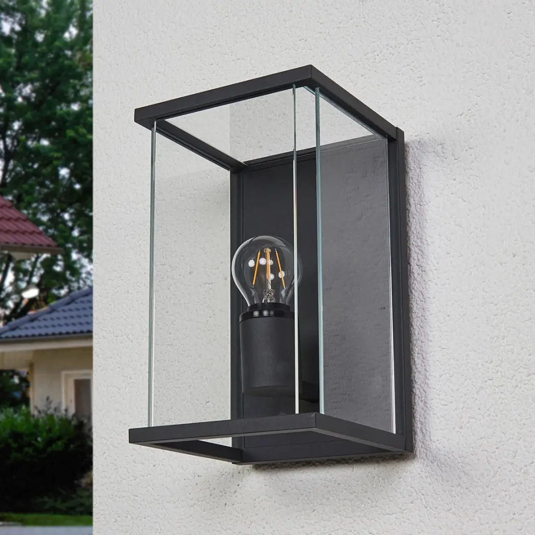 Lucande Wandlamp Buiten Aluminium Glas 1 Lichtpunt E27 - 30cm - Donkergrijs