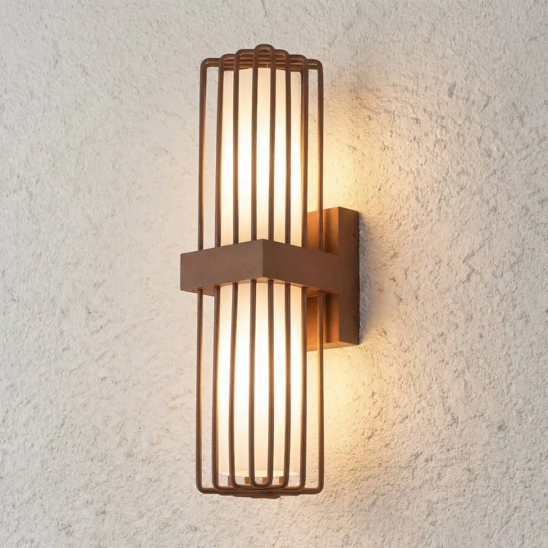 Lucande Wandlamp Buiten 2-Lichts E27 - Roest/Wit - afbeelding 6 van 6