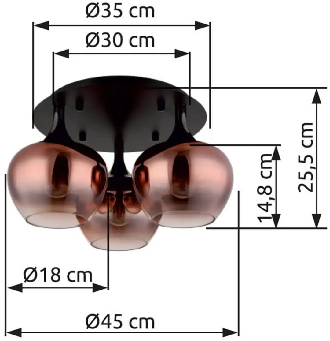 Globo Maxy Plafondlamp Ø45cm - 3 Lichtpunten - Koper - afbeelding 6 van 6