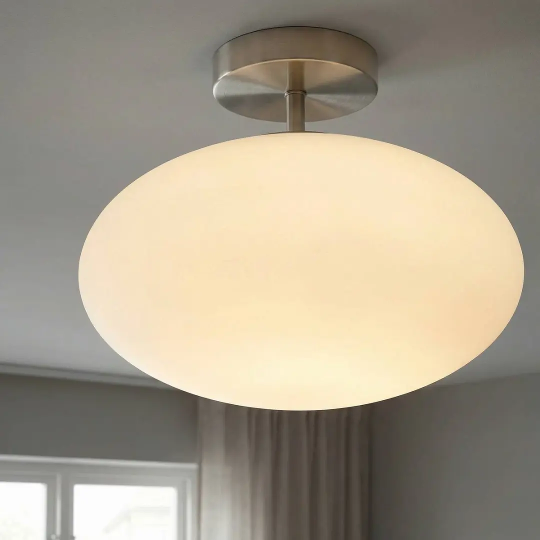 Lindby Plafondlamp 1 Licht - Ø40cm - Satijn Nikkel/Opaal Wit