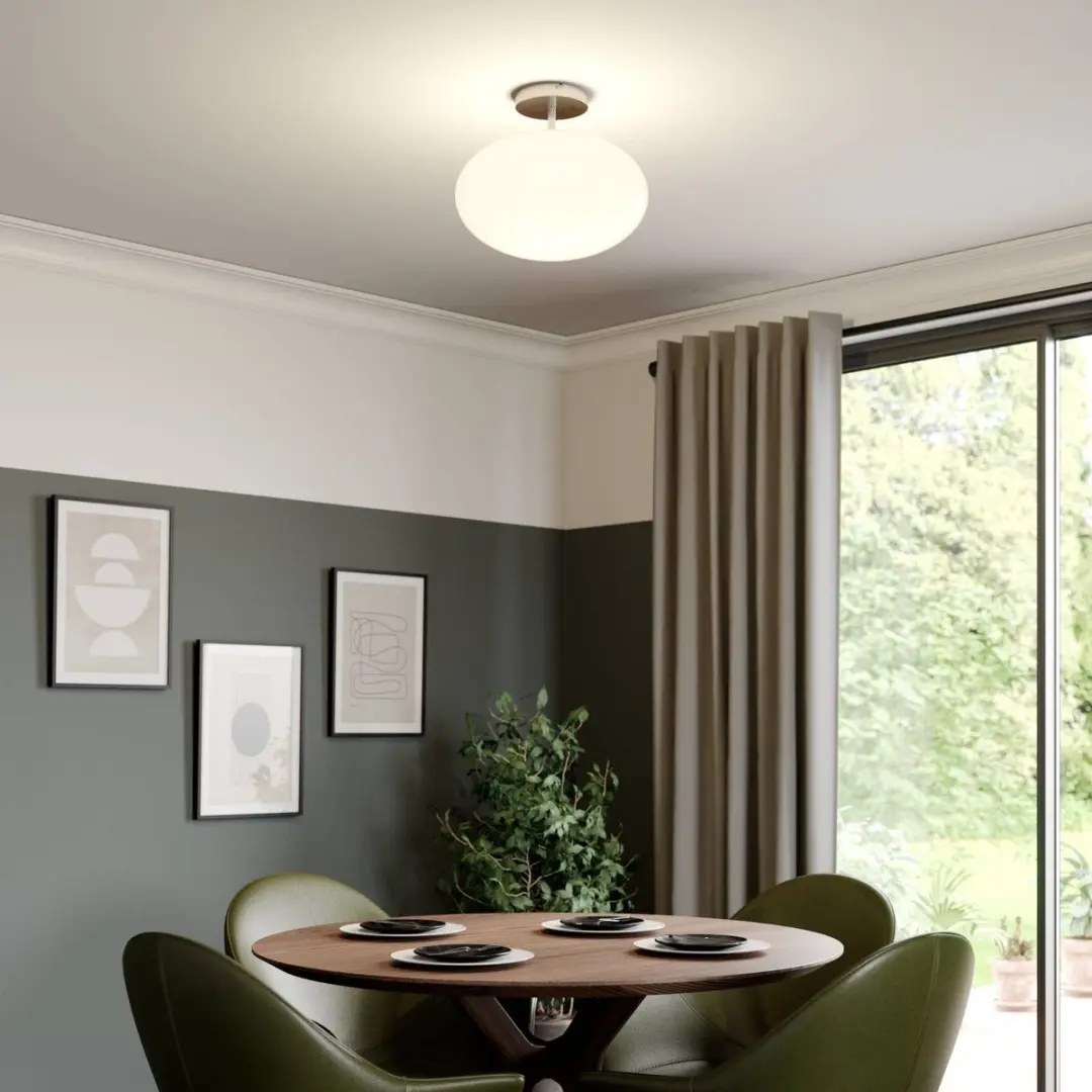 Lindby Plafondlamp 1 Licht - Ø40cm - Satijn Nikkel/Opaal Wit