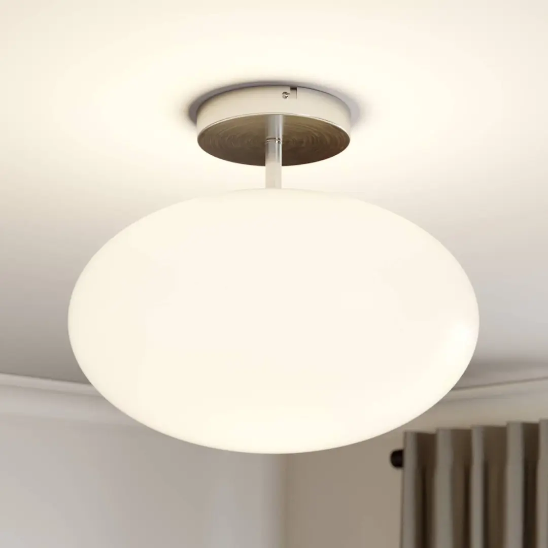 Lindby Plafondlamp 1 Licht - Ø40cm - Satijn Nikkel/Opaal Wit