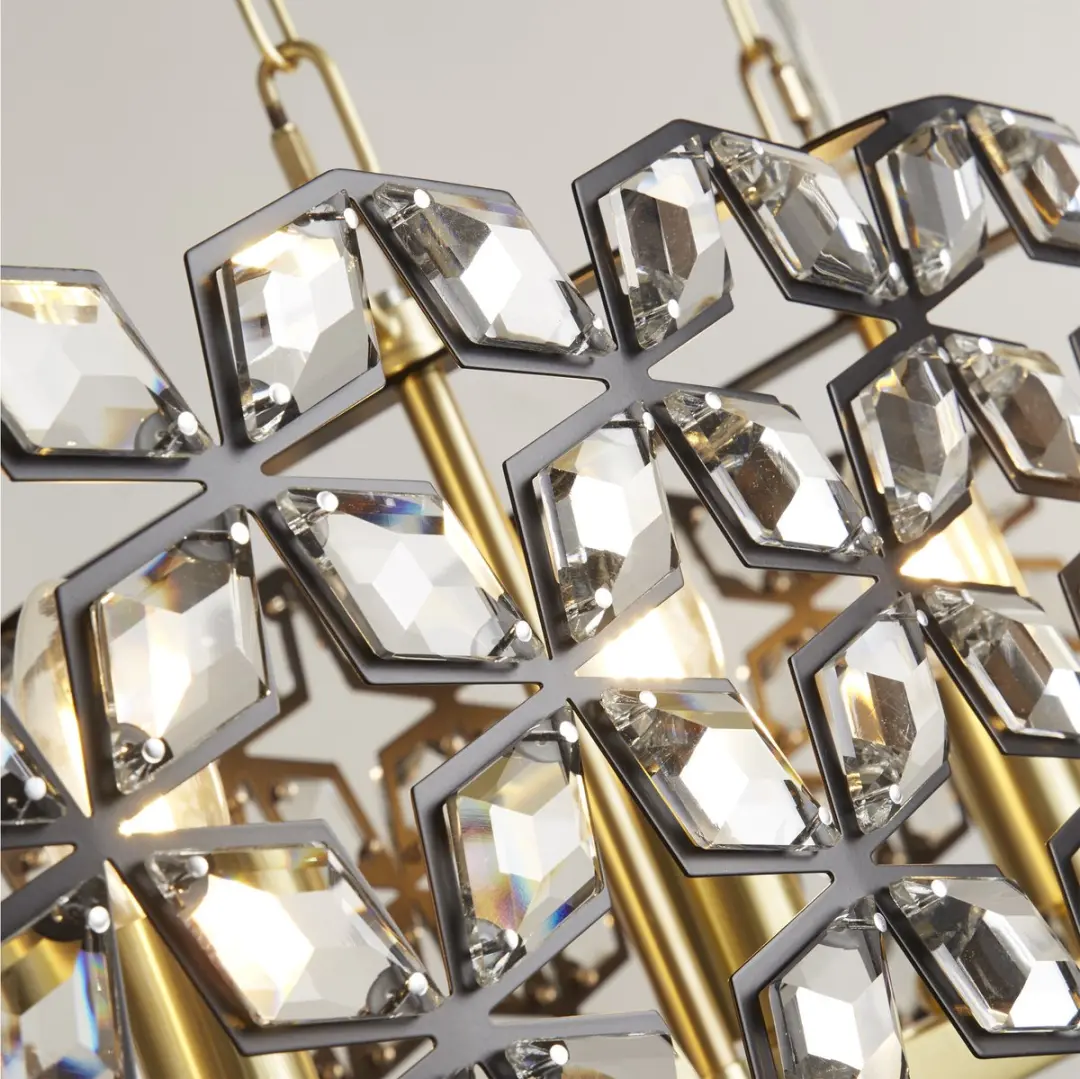 Searchlight Iris Hanglamp 6 Lichts - Zwart/Messing