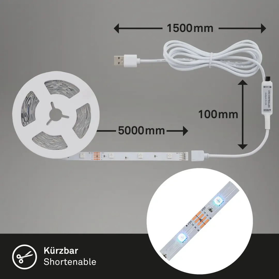 Briloner USB Slimme LED Strip 2309150 - Muzieksensor & Spraakbesturing - 500x10cm