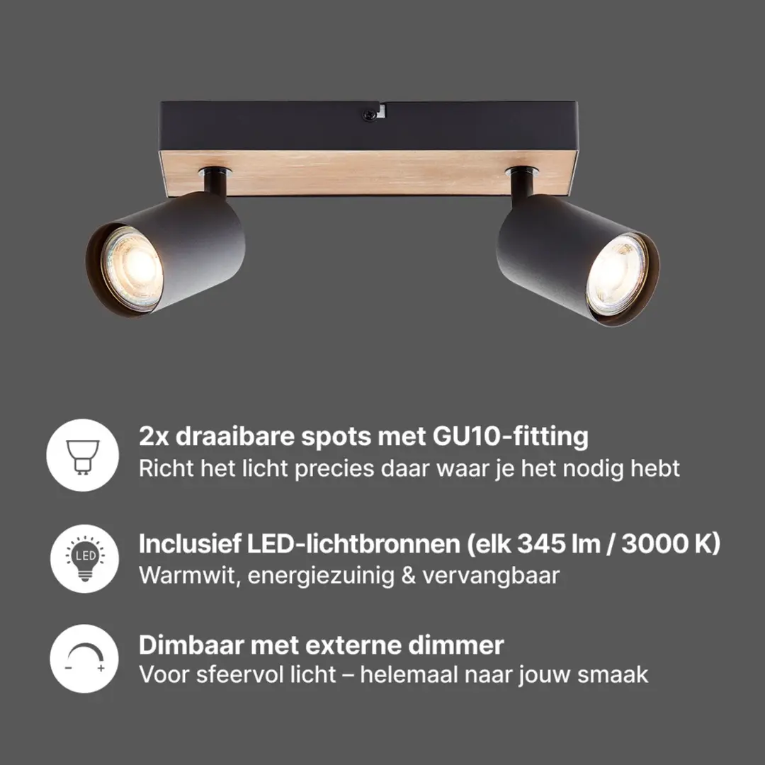 Brilliant Jello Wood Plafondspot 2xGU10 - Hout/Zwart