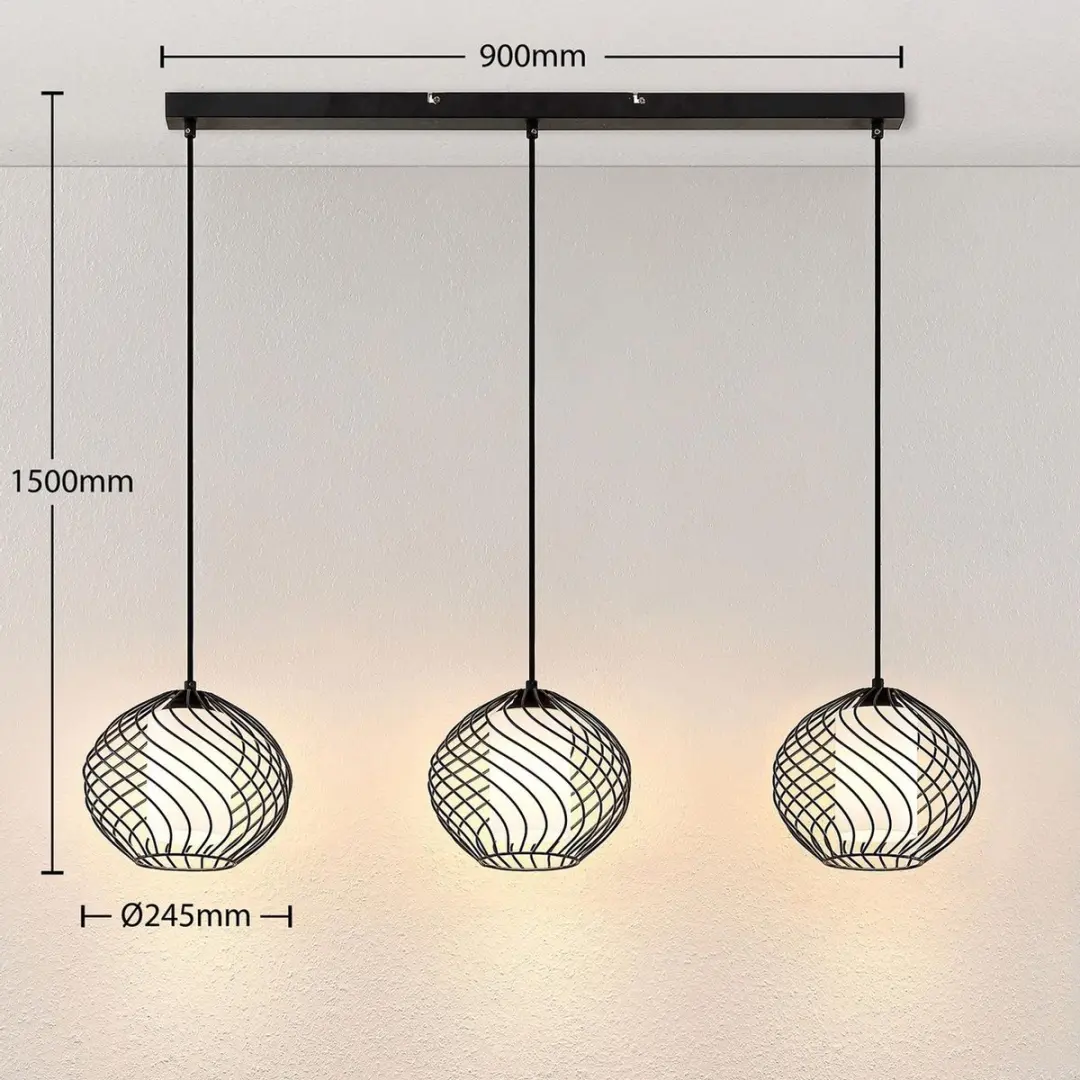 Lindby Hanglamp 3-Lichts Staal Glas - 21cm - E27 - Zwart/Wit