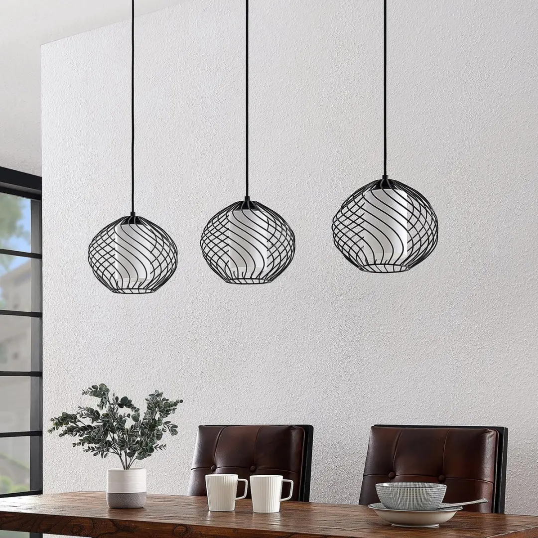 Lindby Hanglamp 3-Lichts Staal Glas - 21cm - E27 - Zwart/Wit