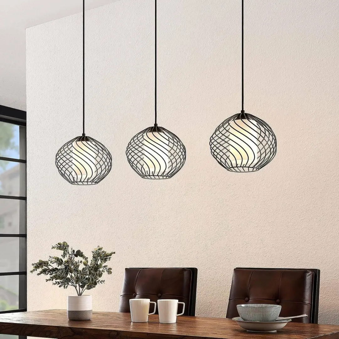 Lindby Hanglamp 3-Lichts Staal Glas - 21cm - E27 - Zwart/Wit