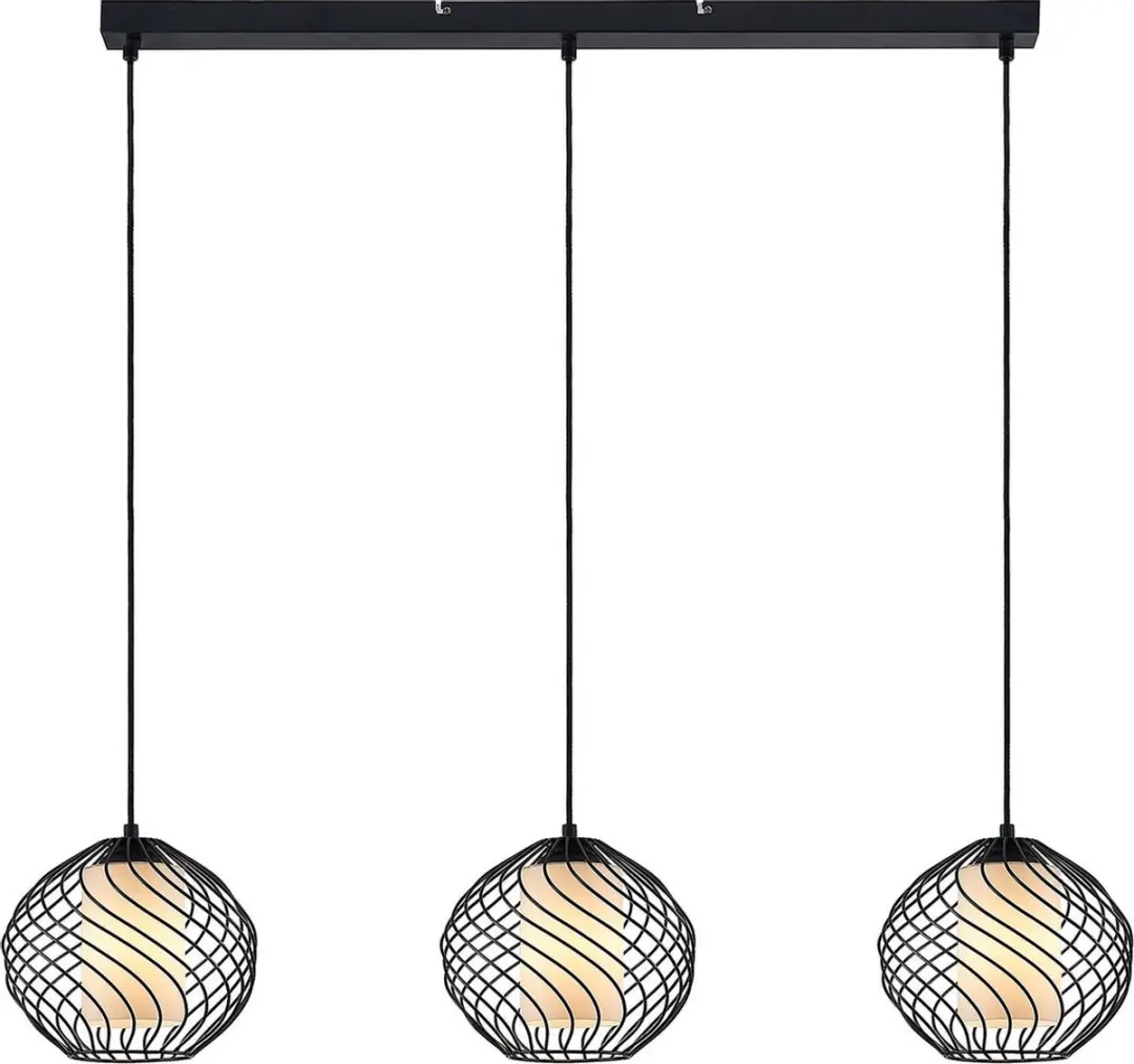 Lindby Hanglamp 3-Lichts Staal Glas - 21cm - E27 - Zwart/Wit