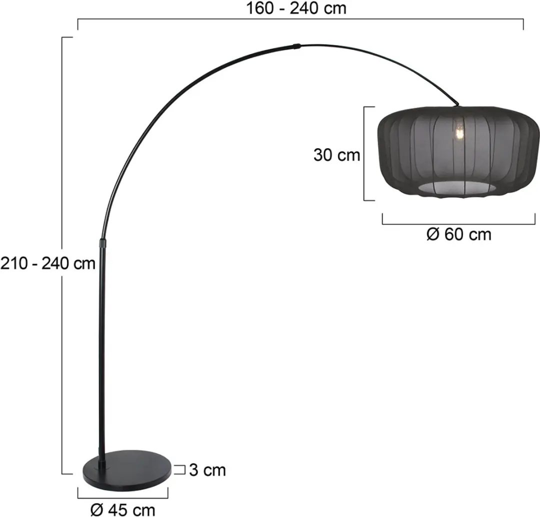 Steinhauer Vela Lino 4565ZW Booglamp - Zwarte Kap Ø60 cm - afbeelding 6 van 6