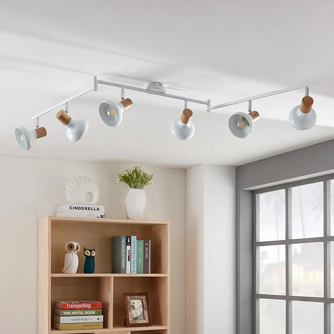 Lindby Buitenspot 6x E14 Metaal - 21,5 cm - Wit/Licht hout