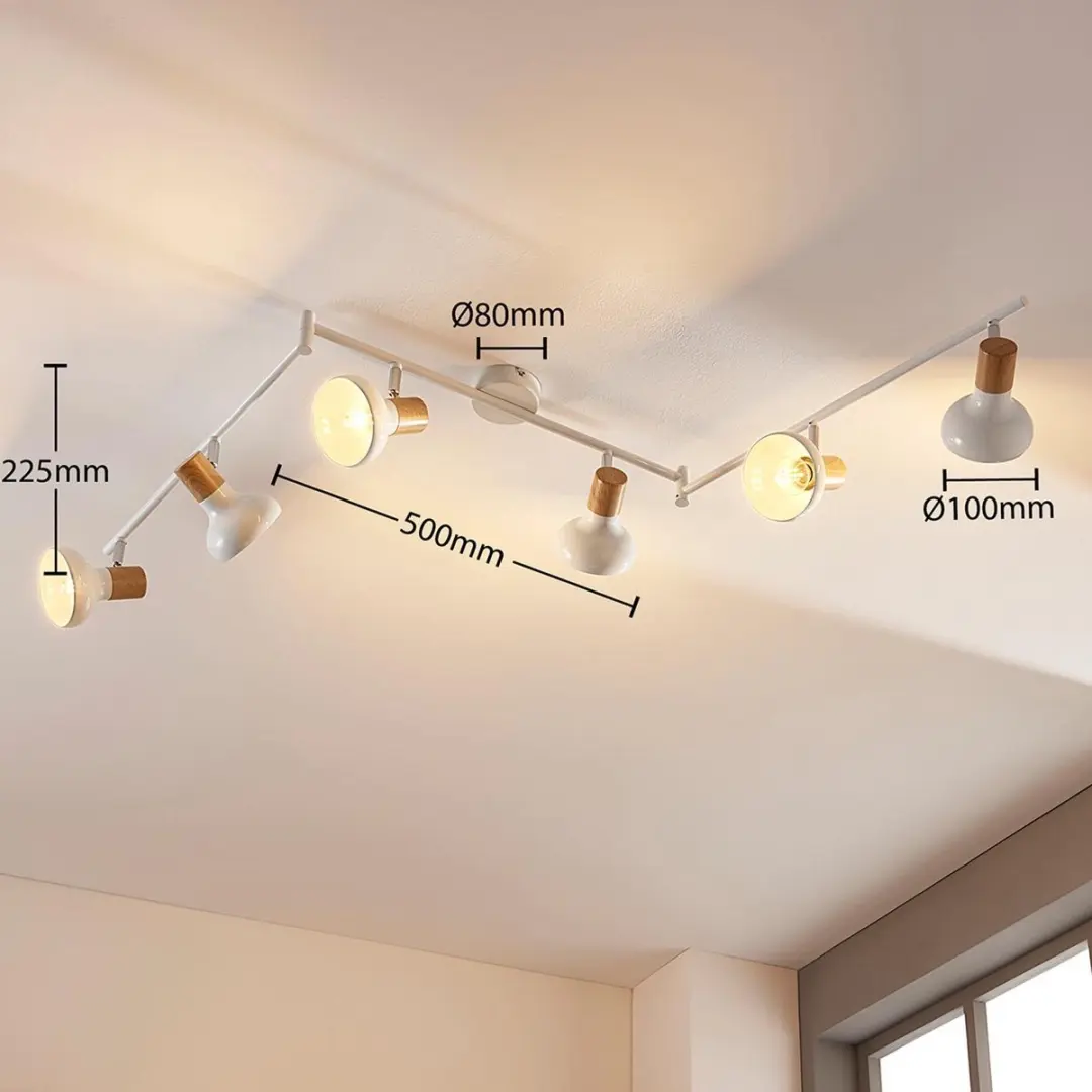 Lindby Buitenspot 6x E14 Metaal - 21,5 cm - Wit/Licht hout