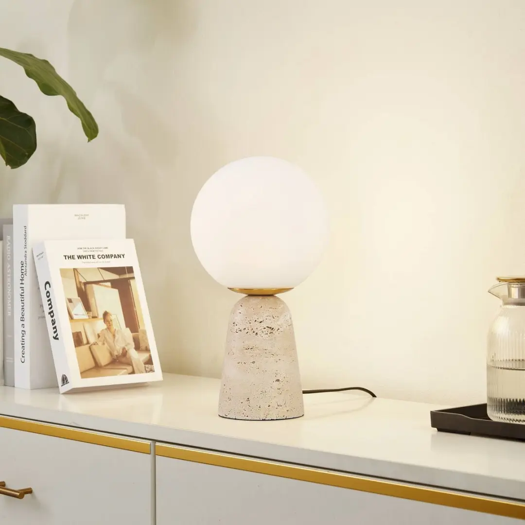 Lindby Tafellamp Glas Rots 18cm - E27 - Wit/Beige