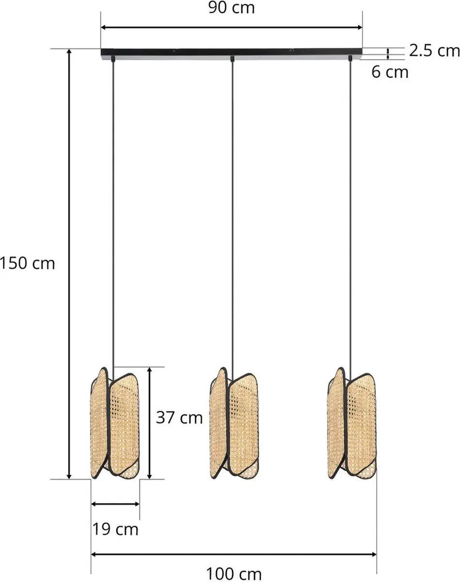Lucande Hanglamp 3-Lichts - 3x15W - Zwart/Licht Hout