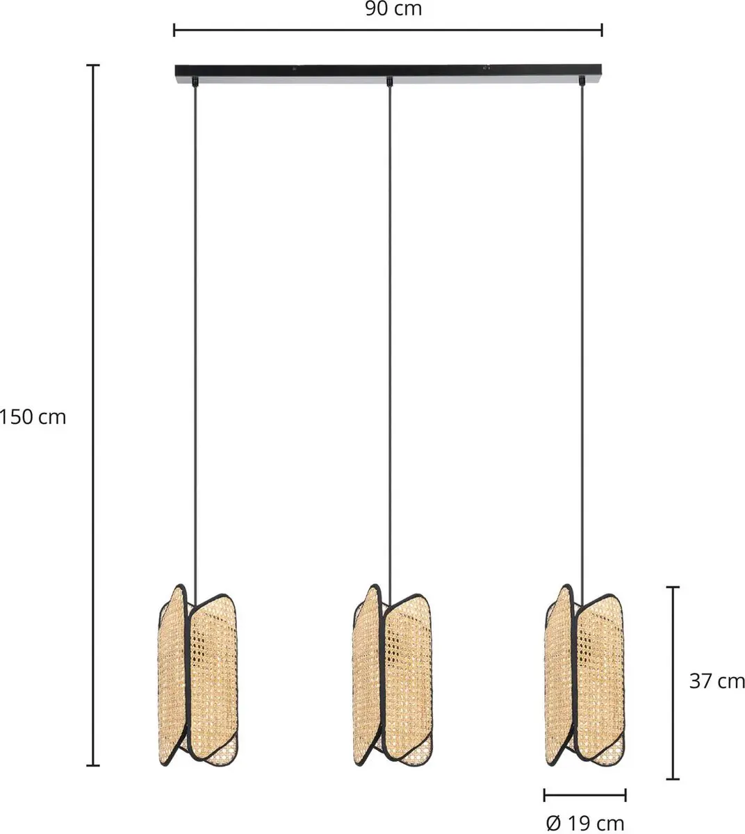 Lucande Hanglamp 3-Lichts - 3x15W - Zwart/Licht Hout