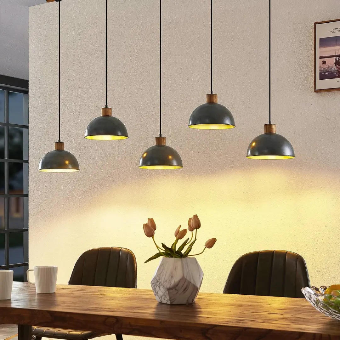 Lindby Hanglamp 5-lichts Natuurlijk hout donkergrijs