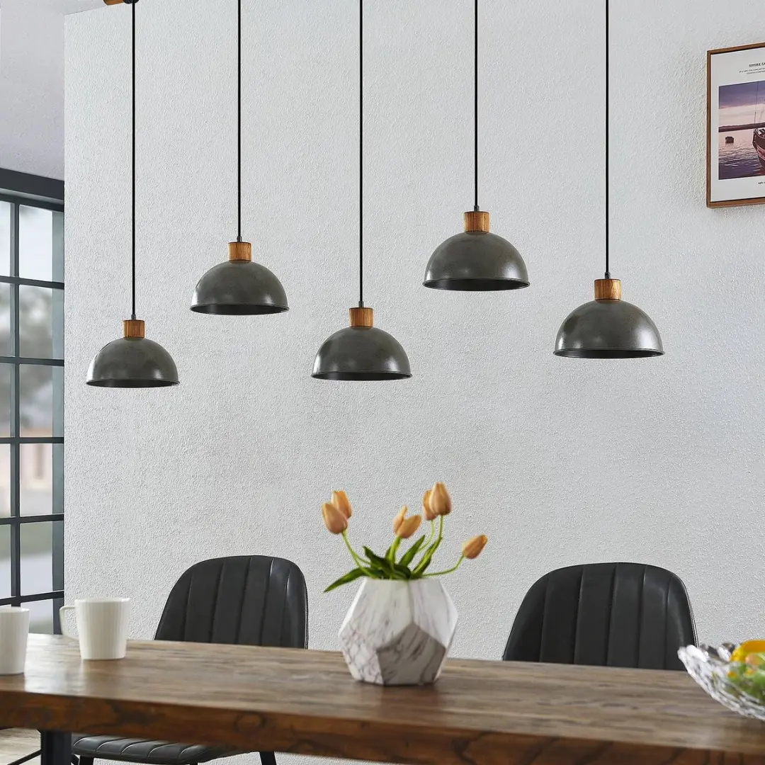 Lindby Hanglamp 5-lichts Natuurlijk hout donkergrijs