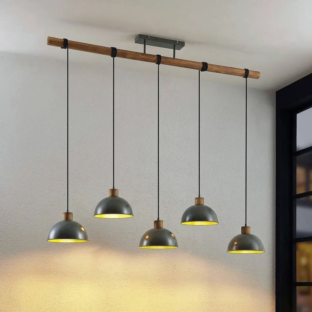 Lindby Hanglamp 5-lichts Natuurlijk hout donkergrijs