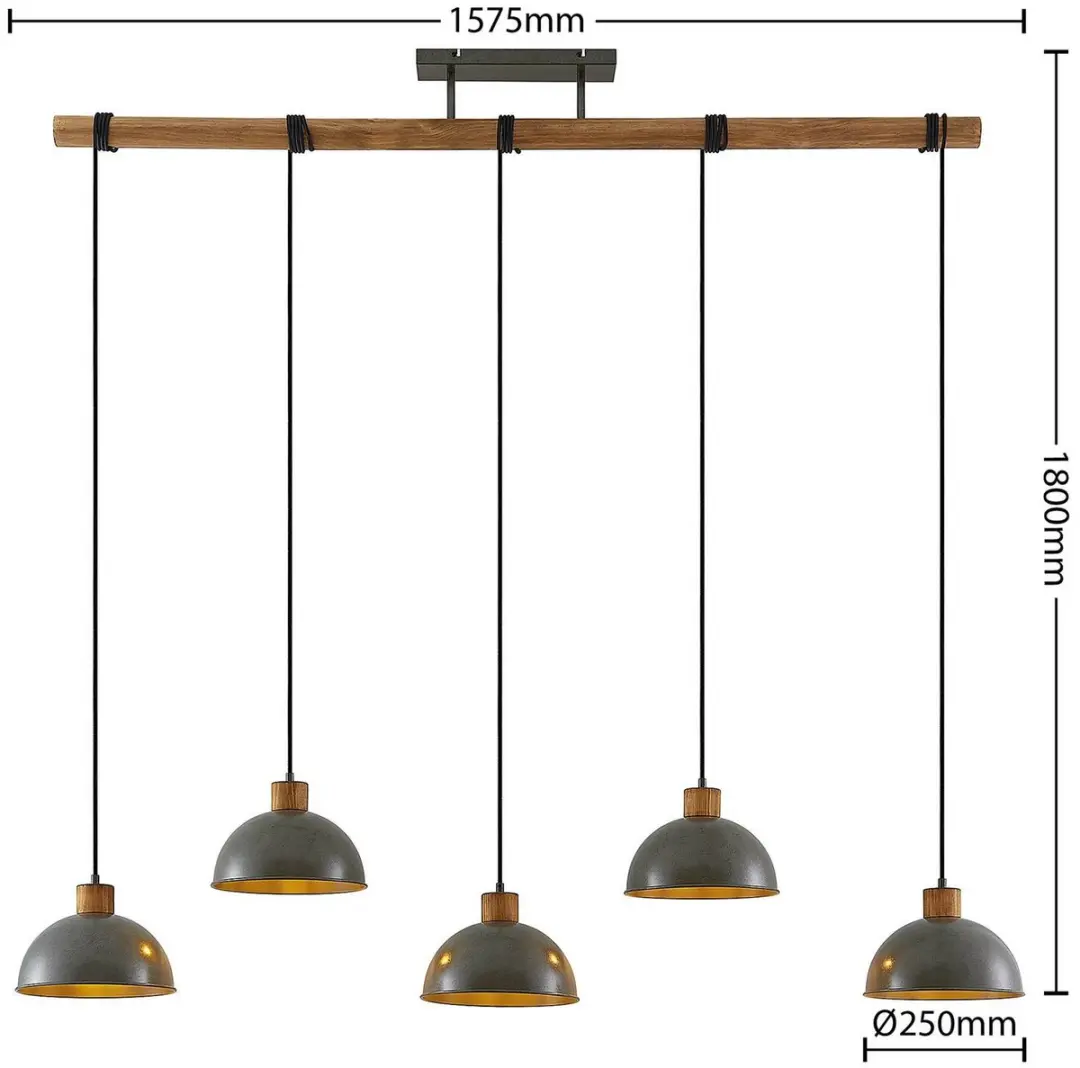Lindby Hanglamp 5-lichts Natuurlijk hout donkergrijs