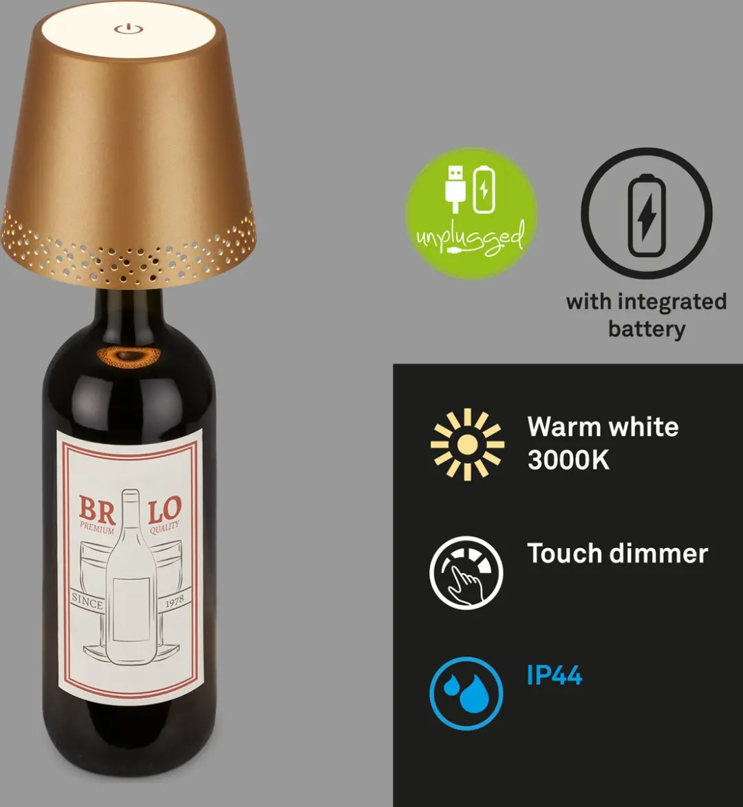 Briloner Flaska LED Tafellamp - Oplaadbaar Goud Ø11x9cm