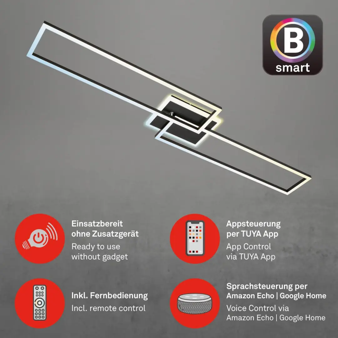 Briloner Frame S Slimme LED Plafondlamp - 6500K - Zwart