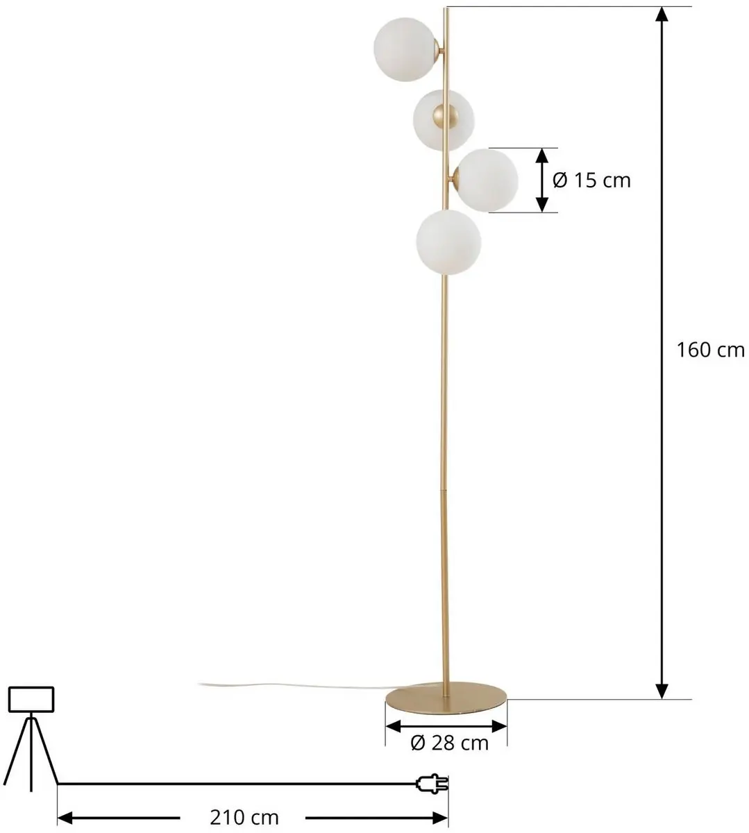 Lucande Vloerlamp 4-lichts Glas Metaal 160cm - Mat Goud/Wit