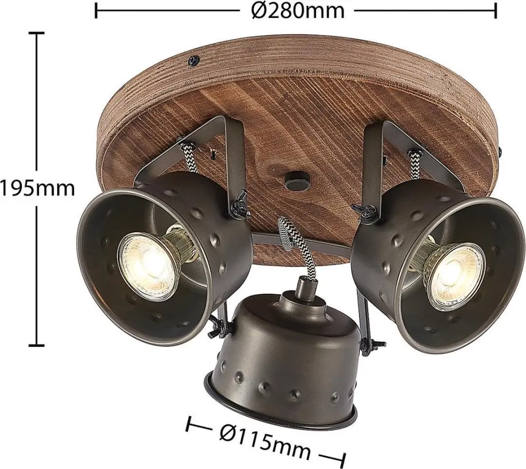 Lindby Halogeen Spot 3-Lichts GU10 - 3x35W - Ø31cm - Bruin/Zwart