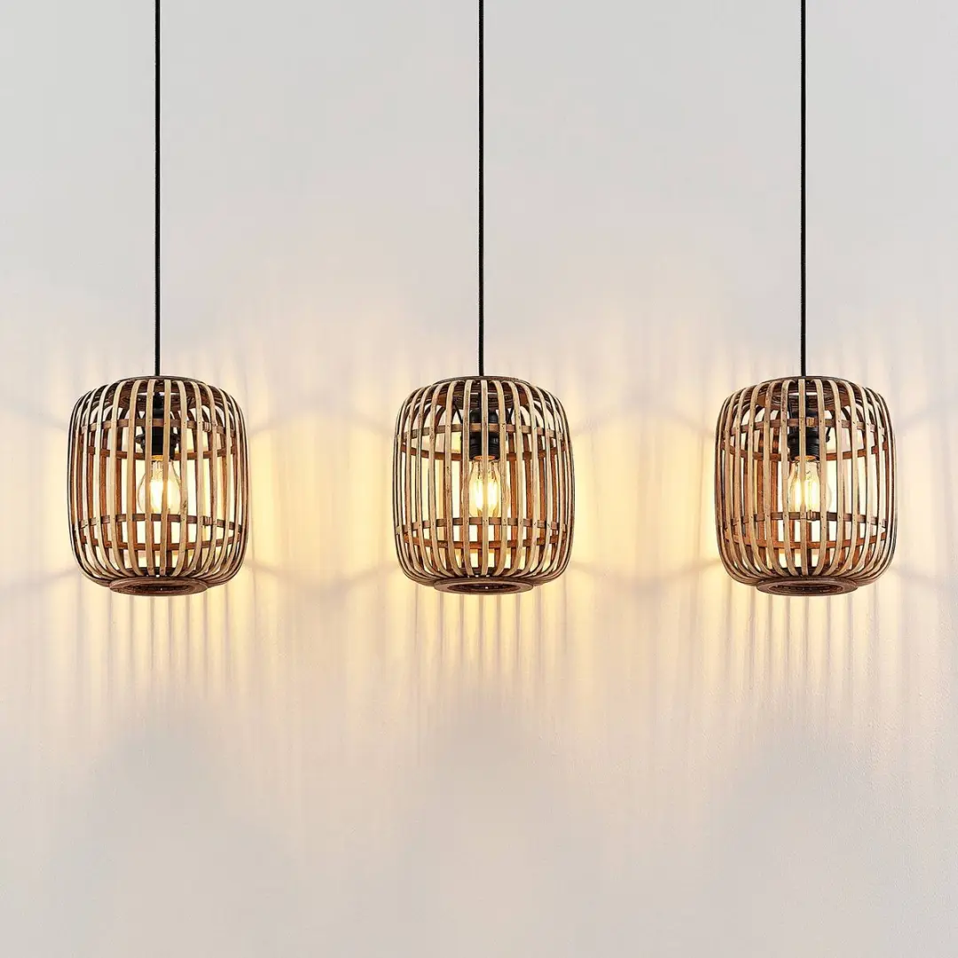 Lindby Hanglamp 3-lichts Hout Metaal - E27 - Ø21.5cm