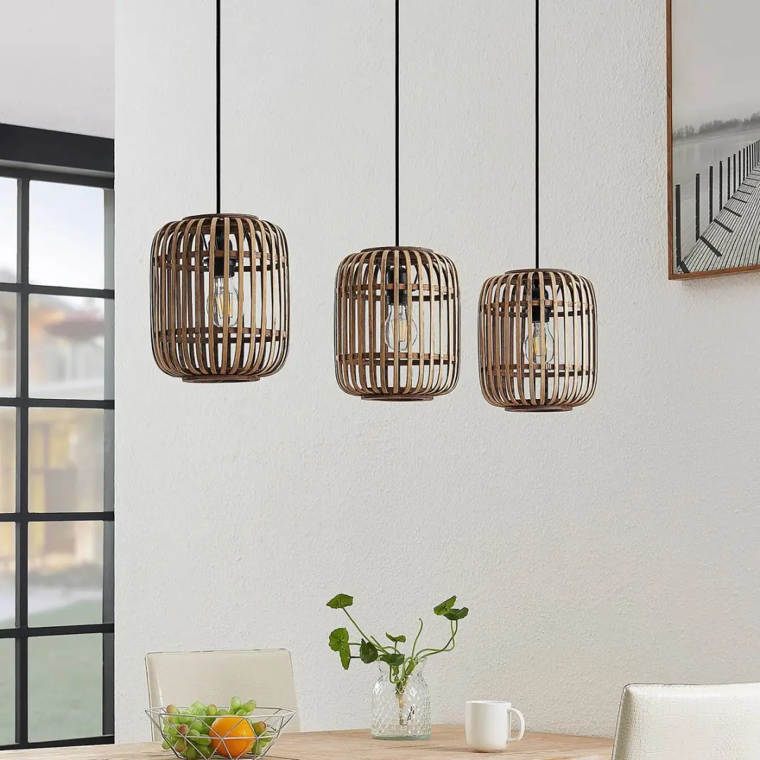 Lindby Hanglamp 3-lichts Hout Metaal - E27 - Ø21.5cm