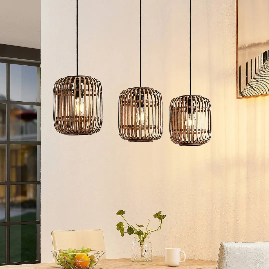 Lindby Hanglamp 3-lichts Hout Metaal - E27 - Ø21.5cm